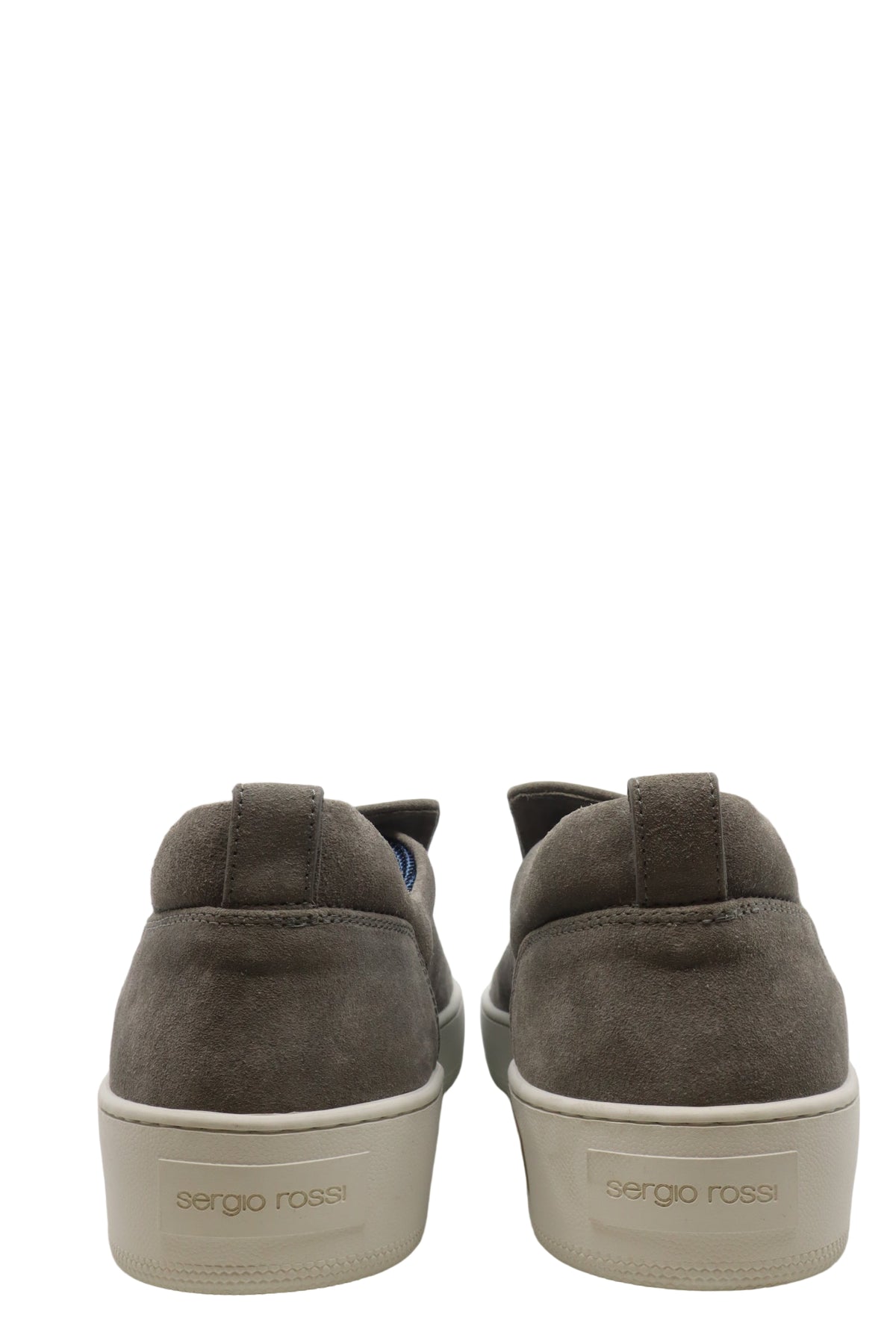 Sergio Rossi Sneaker in Taupe aus Veloursleder mit weißer Sohle und breitem Klettverschluss, Größe 46
