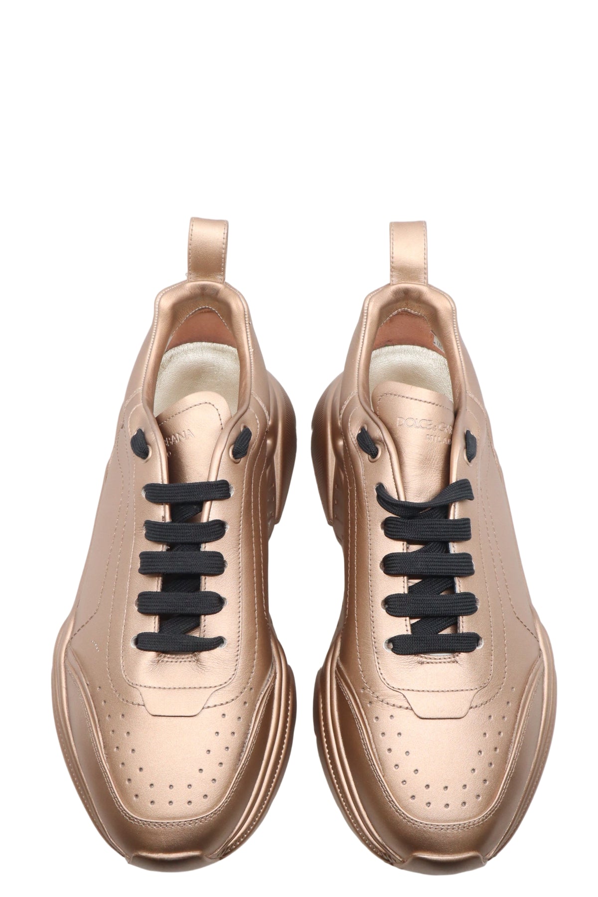 Bronze Metallic Dolce & Gabbana Sneaker mit schwarzer Schnürung und dicker Profilsohle, Größe 44