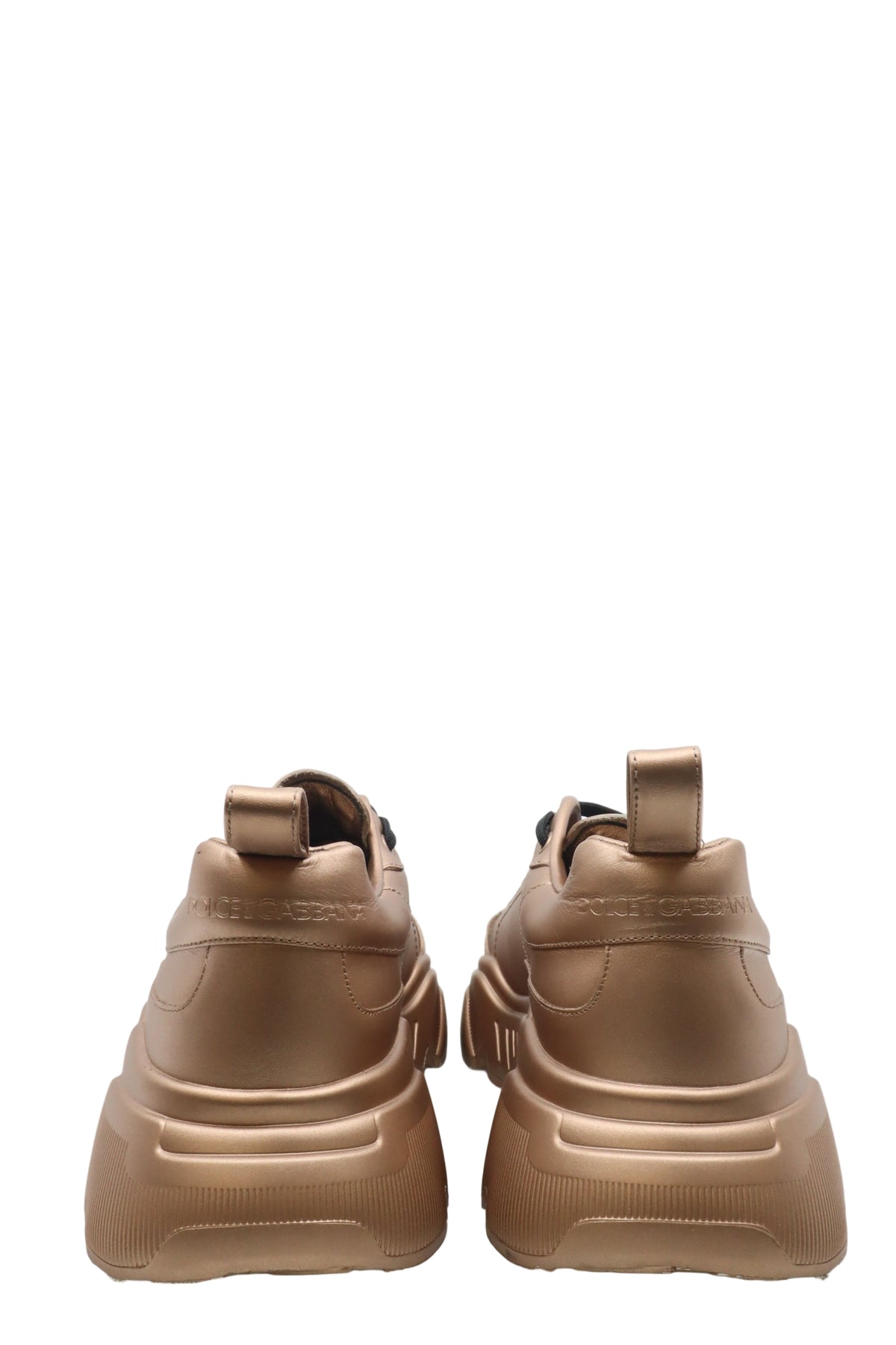 Bronze Metallic Dolce & Gabbana Sneaker mit schwarzer Schnürung und dicker Profilsohle, Größe 44