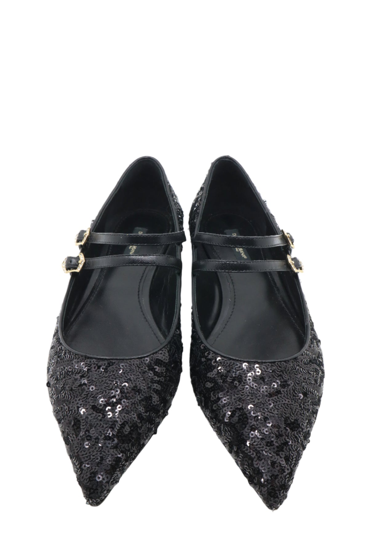 Schwarze Dolce & Gabbana Ballerinas mit Pailletten und doppeltem Riemen