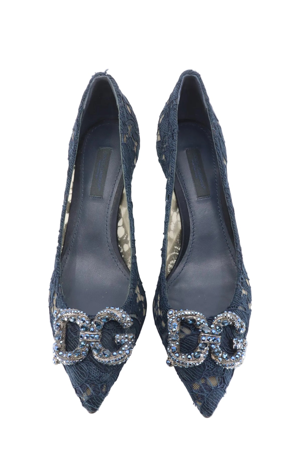 Dolce & Gabbana Pumps aus dunkelblauer Spitze mit Strass Größe 35,5