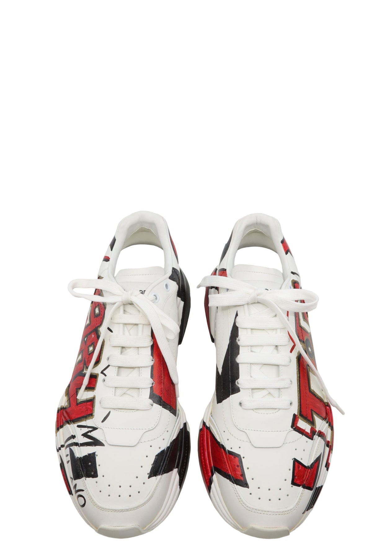 Weißer Dolce & Gabbana Sneaker mit rotem Graffiti-Print "1984 MILANO", Größe 44