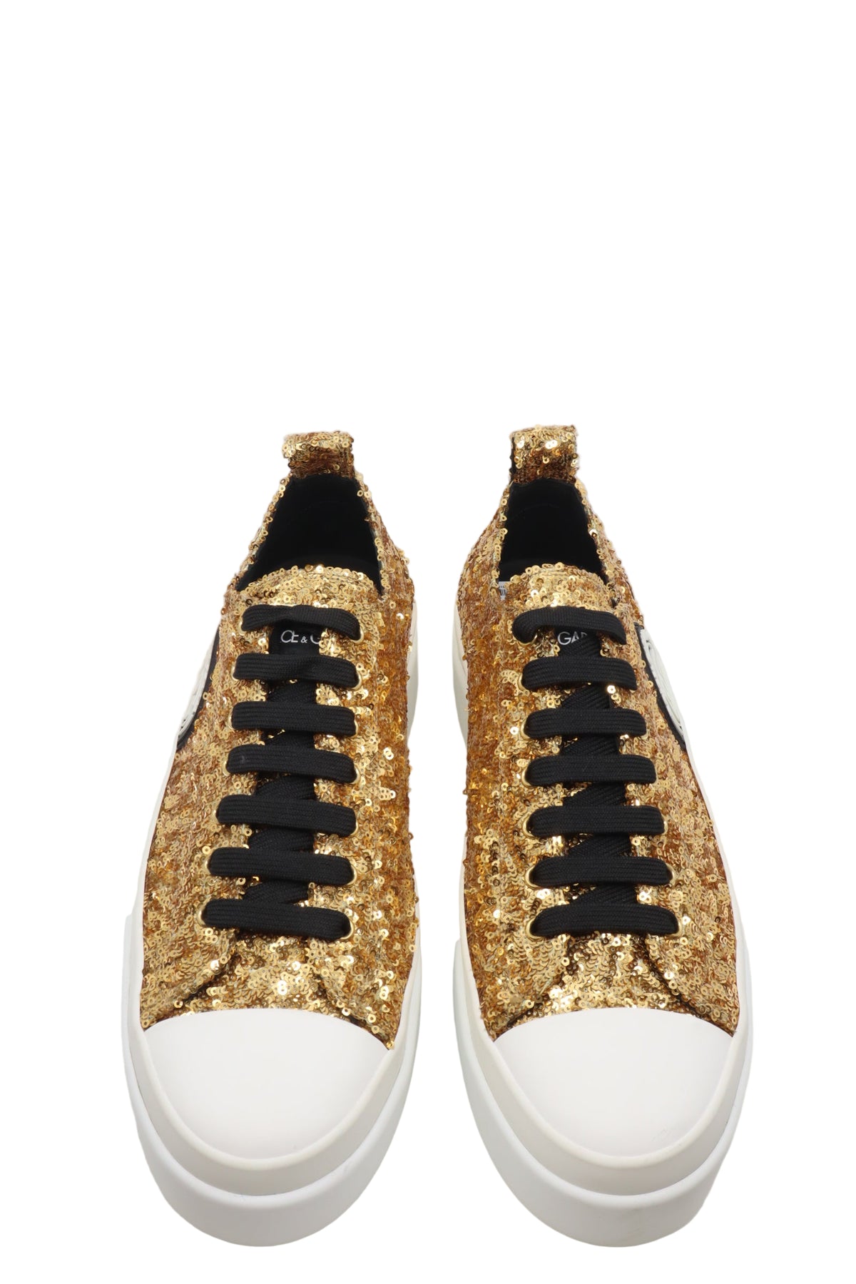 Dolce & Gabbana Sneaker mit goldenen Pailletten und weißer Sohle Größe 45
