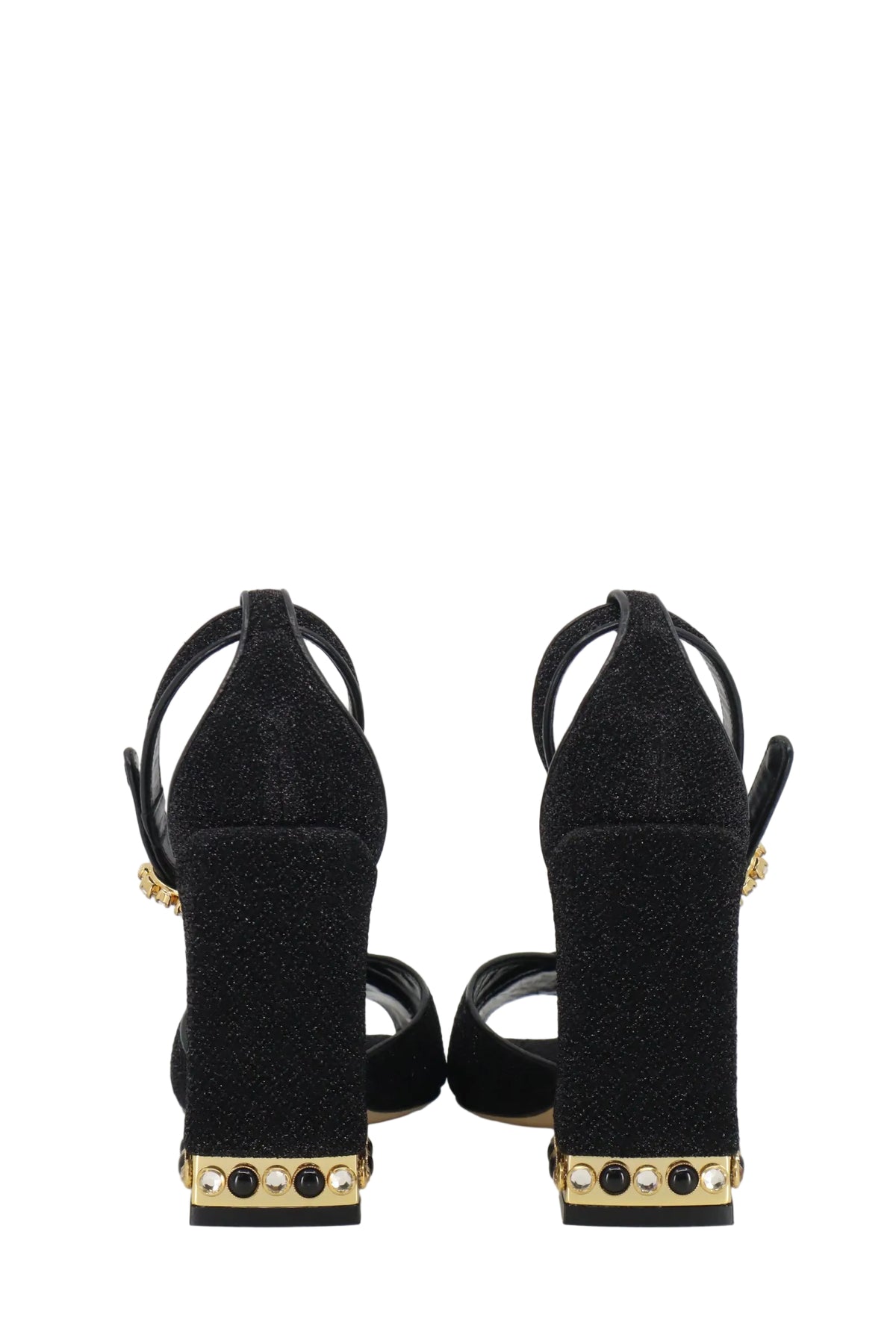 Schwarze Dolce & Gabbana High Heels mit Blockabsatz, Glitzerfinish und goldener Verzierung
