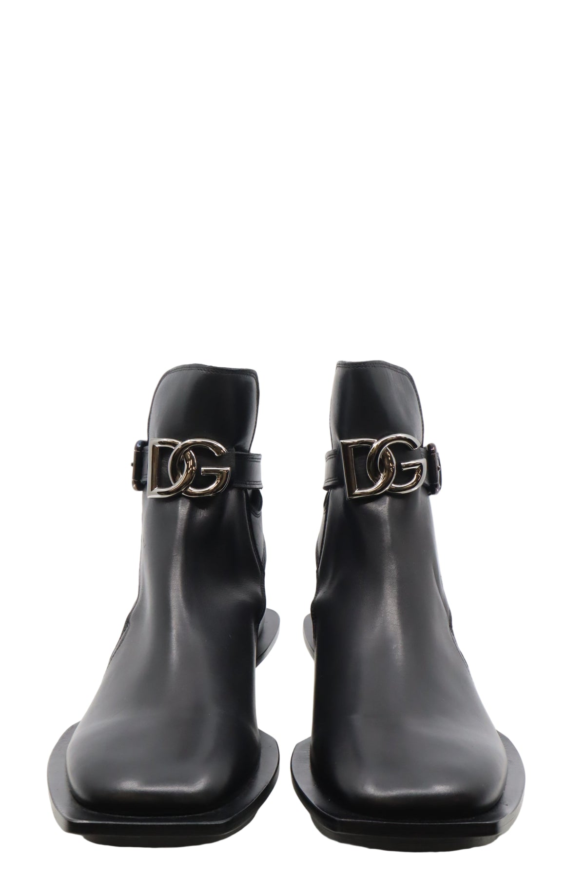 Dolce & Gabbana Herren-Stiefelette aus schwarzem Leder mit Blockabsatz und Schnalle Größe 42