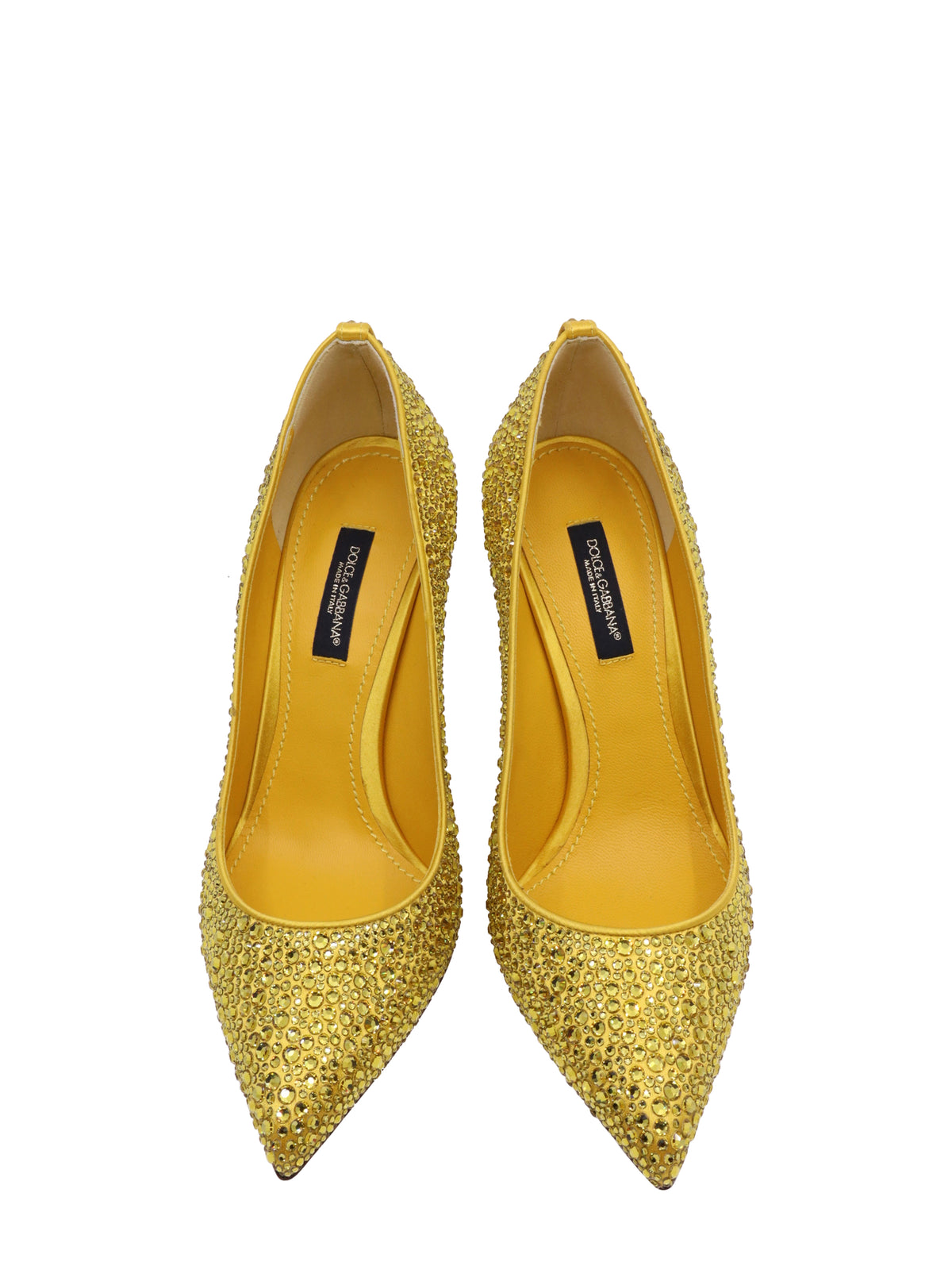 Dolce & Gabbana High Heels Größe 38,5 in Gelb mit Strassbesatz und geschwungenem Absatz