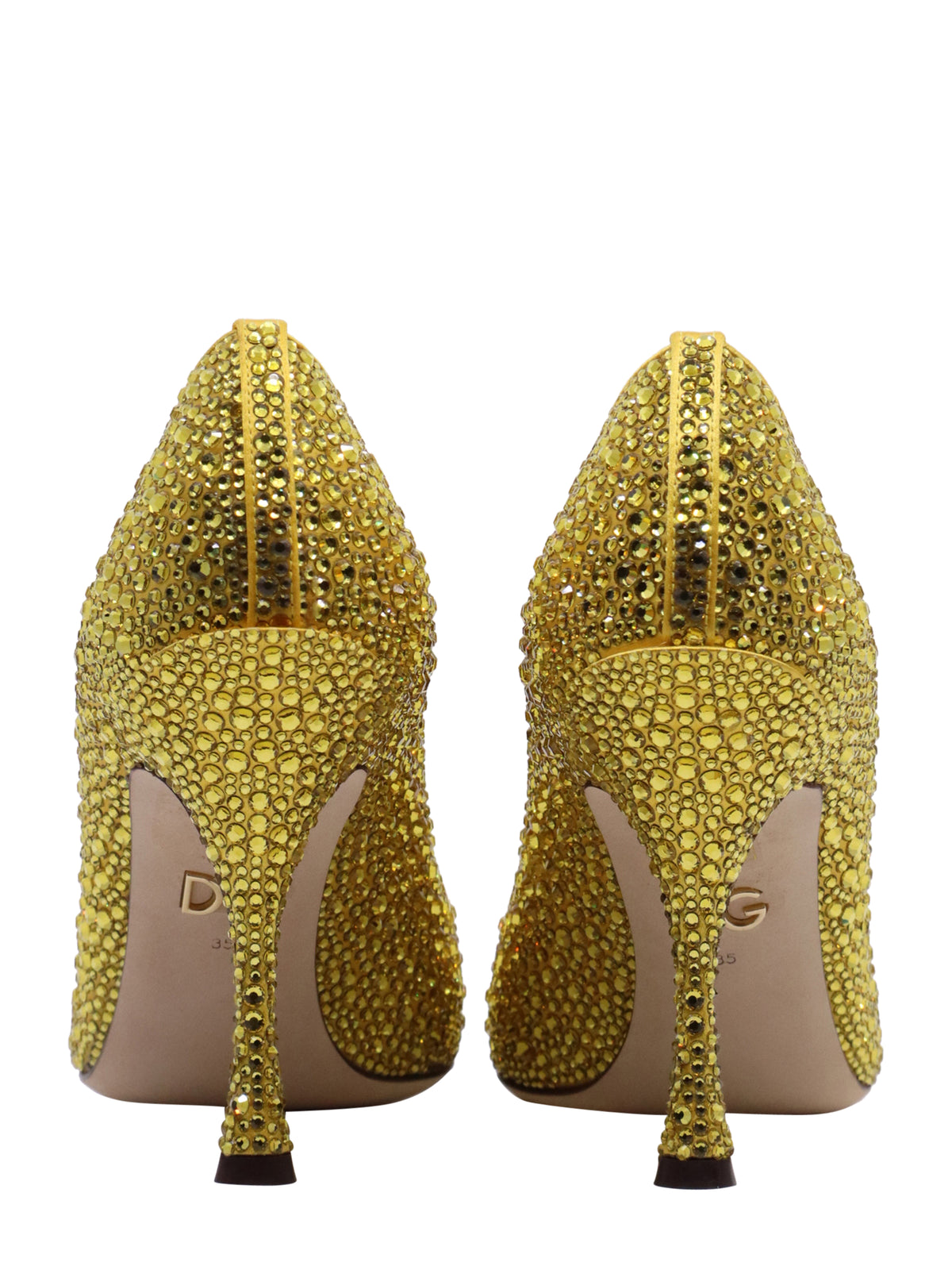 Dolce & Gabbana High Heels Größe 38,5 in Gelb mit Strassbesatz und geschwungenem Absatz