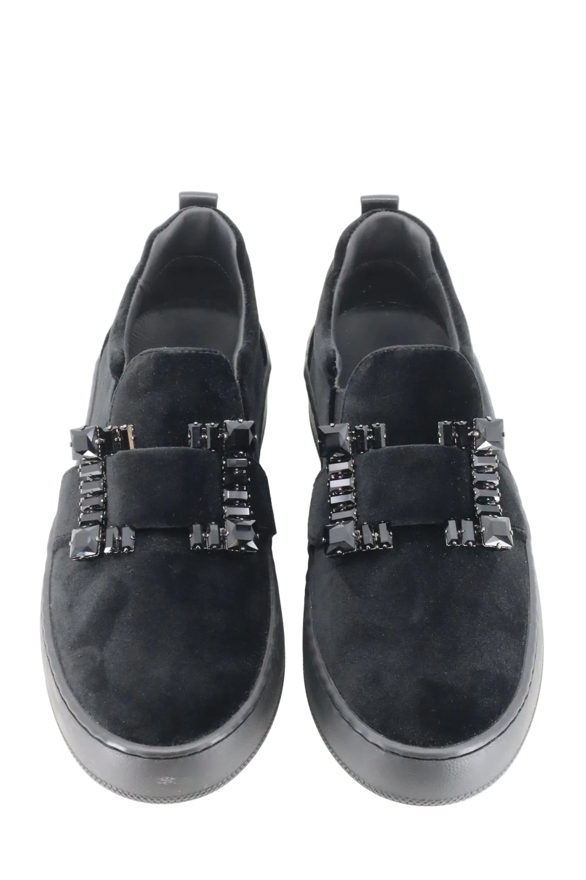 Sergio Rossi Slipper schwarz Samt mit Schmuck Damen Größe 37