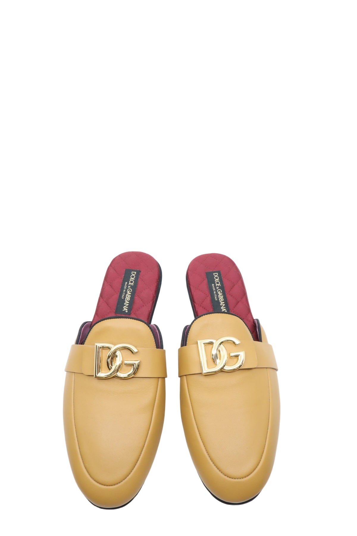 Dolce & Gabbana Herren-Slipper aus honiggelbem Leder mit goldener Verzierung Größe 44