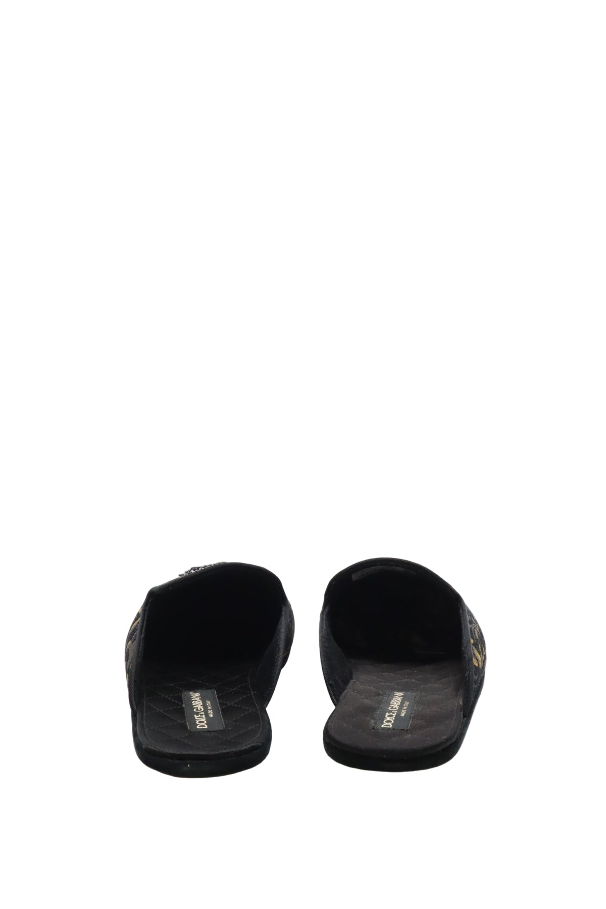 Barocker Luxus-Slipper mit goldener Stickerei und Kristallen – jetzt im Dolce & Gabbana Sale entdecken.