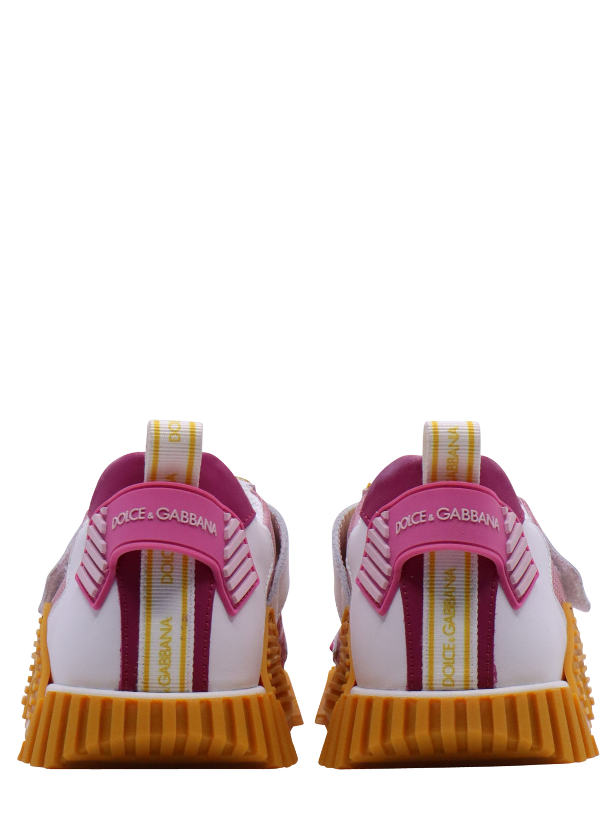 Bunte Dolce & Gabbana Sneaker Größe 33 in Pink, Orange und Weiß mit Klettverschluss und Gummisohle